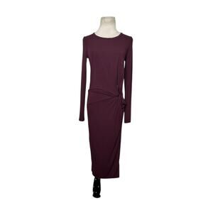 Topshop burgundy long sleeves front twist midi dress size 2